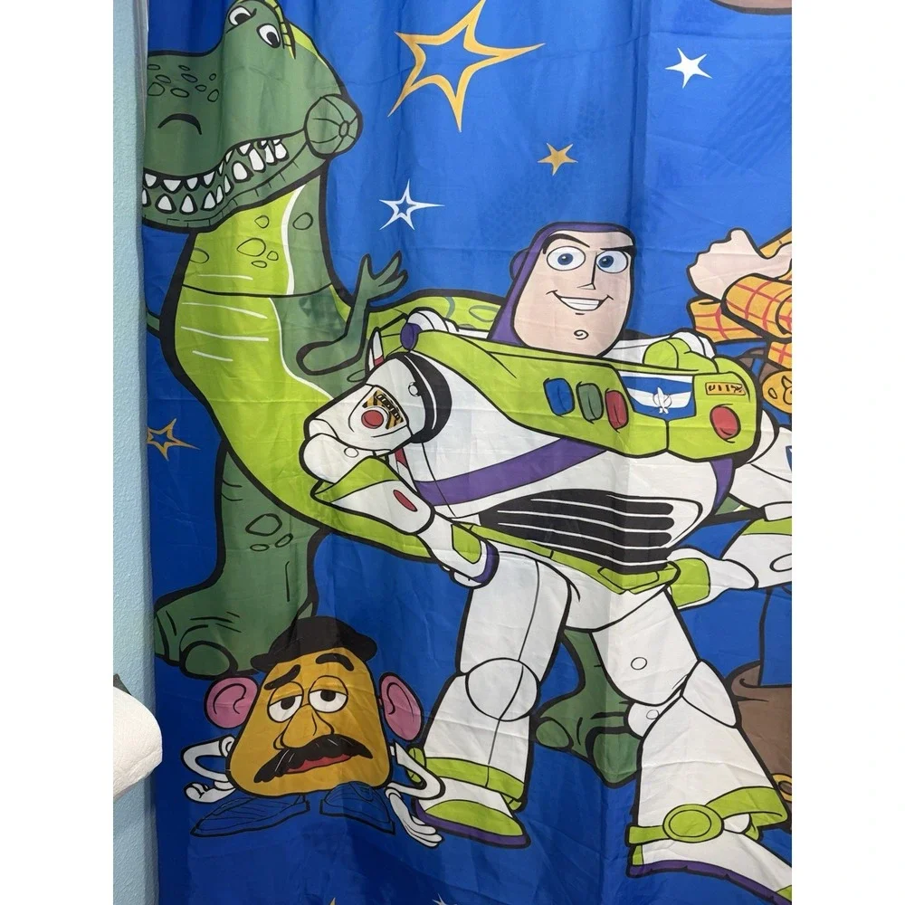 Blue Toy Story Theme Children's Shower Curtain with Woody Buzz Lightyear Jessie
